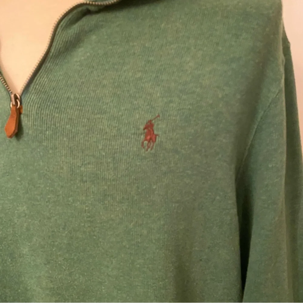 POLO RALPH LAUREN MENS 1/4 ZIP SWEATER GREEN COTTON SIZE XL